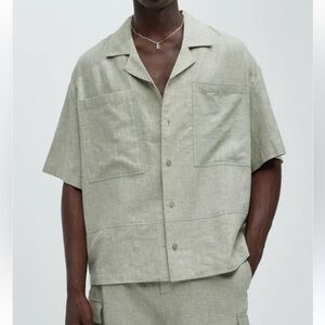 Fashion nova Men Bahamas Linen Cuban Boxy Shirt Green XL casual office retro Y2K